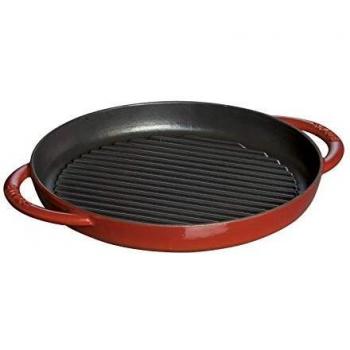 STAUB Grill Doble asa Redondo, Hierro Fundido, Rojo Cereza, 26 cm