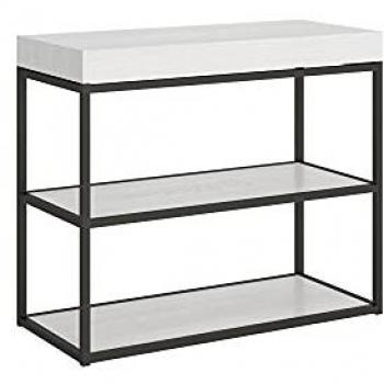 Consola extensible 90x40/300 cm Plano Fresno Blanco estructura Antracita