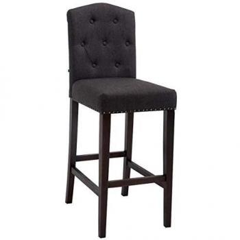Taburete de Bar Louise en Tela Antiguo Gris Oscuro con Base Antigua y Protección para el Suelo