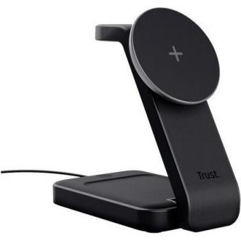 Base de Carga Inalámbrica 3 en 1 Magnética Trust Viro - 20W para iPhone, Apple Watch y AirPods - Negro