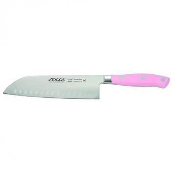 Arcos Serie Riviera Rose, Cuchillo Santoku Cuchillo Asiático, Hoja de Acero Inoxidable Forjado Nitrum 180 mm, Mango de Polioximetileno, POM Color Rosa