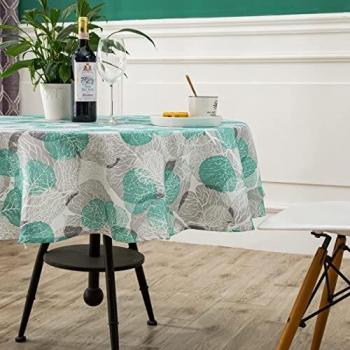 DALINA TEXTIL Mantel de Mesa Antimanchas Redonda de Estampado Pétalos Verde Tejido Impermeable