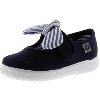 Victoria Baby Sneakers with Striped Bow and Velcro Closure - Size 23 Marine Blue