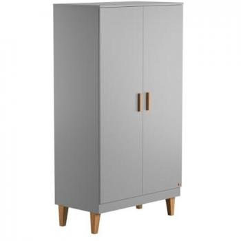 Armario Calicosy de 2 puertas, 2 estantes y 1 barra - 100 x 186,5 cm - Gris