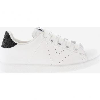 Victoria Tenis - Zapatillas de piel de niña con trasera de glitter y logotipo troquelado
