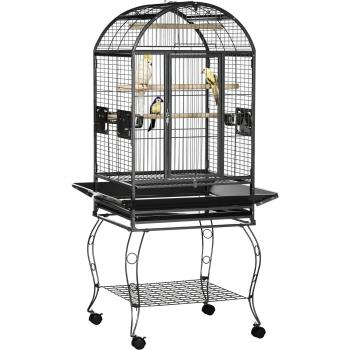 PawHut Jaula de Pájaros Metálica con Soporte y Ruedas 80x76,5x168cm Gris Oscuro