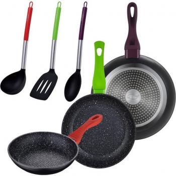 San Ignacio Jolie Set de 3 Sartenes de Aluminio Forjado (18,22,26 cm) + 3 Utensilios de Cocina