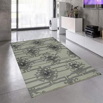 Alfombra Kilim Rectangular 125x185 cm Hecha a Mano en Lana Gris Estampado Abstracto Kmesar