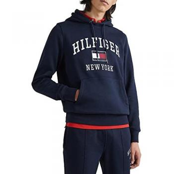 Sudadera Hombre Tommy Hilfiger MW0MW28173 - Algodón de Transición y Poliéster Reciclado - Capucha Azul Marino