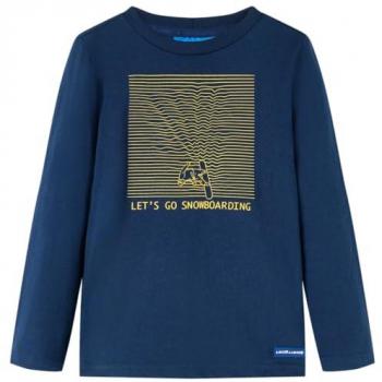 Camiseta Infantil Manga Larga Estampado de Snowboard Jersey Azul Marino 116