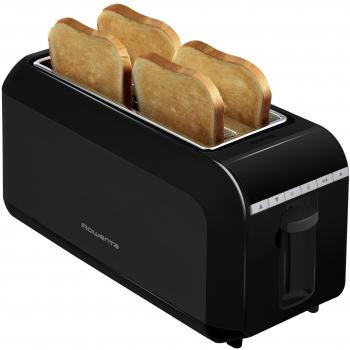 Rowenta Tostadora TL681830 - Tostador 2 ranuras largas y motor de 1.600 W, 8 niveles tostado, pantalla LCD, diseño clásico, calentador de bollos integrados y sistema de elevación de tostada, negro