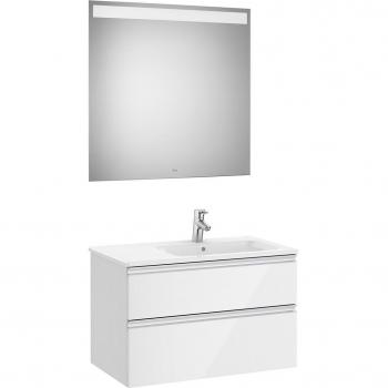 Conjunto de mueble de baño doble The Gap Roca con 2 cajones, lavabo a la derecha y espejo con luz LED