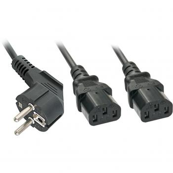 Cable de Alimentación Y 1x Euro-Plug a 2x IEC C13, 2.00 m Negro
