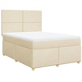 Cama Box Spring con Colchón de Tela Color Crema 140x190 cm