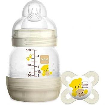 MAM Biberón Easy Start 130ml + Set de Tetinas y Chupetes Talla 0