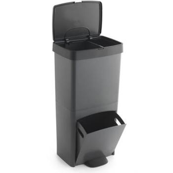 Cubo de Basura de Reciclaje Vertical 70 Litros con 2 Compartimentos Ampliable a 3, Fabricado en Plástico 100% Reciclado