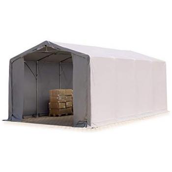 Carpa industrial Toolport 5x8 m con altura lateral de 3 m, lona ignífuga PRIMEtex PVC 2300 N, 100% impermeable, color gris
