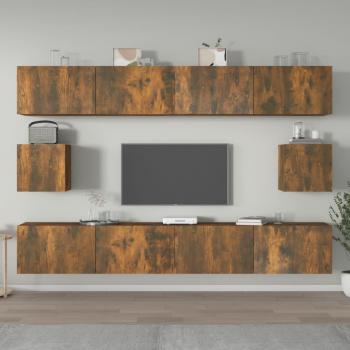 Set de muebles de TV 6 piezas madera contrachapada roble ahumado 100 x 30 x 30 cm