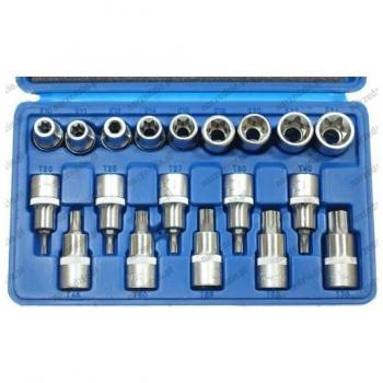 Juego de Vasos y Puntas Torx 1/2 con Agujero - 19 Piezas
