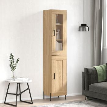 Aparador de madera contrachapada roble Sonoma 34,5x34x180 cm con 1 puerta de madera, mueble de almacenaje para salón, buffet y armario auxiliar en color marrón