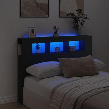 Cabecero LED negro de madera multicapa con dimensiones 140x18,5x103,5 cm