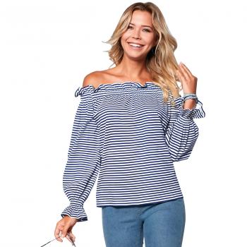 VENCA Camiseta Escote Barco Elástico by Vencastyle,Rayas Blanco,3XL