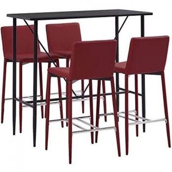 vidaXL Juego de Mesa Alta y Taburetes de Cocina Mesita y Sillas de Barra Desayuno 5 Piezas Cuero Sintético Rojo Vino Tinto