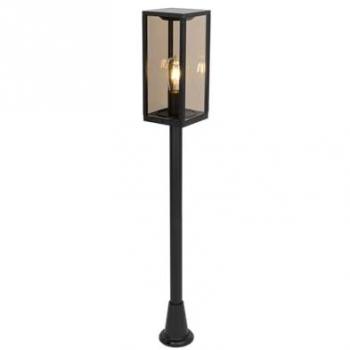Lámpara de exterior de pie negra con cristal ahumado 100 cm IP44 - Charlois, Aluminio/Vidrio, Diseño Moderno, Adecuada para LED Max. 1 x 40 Watt