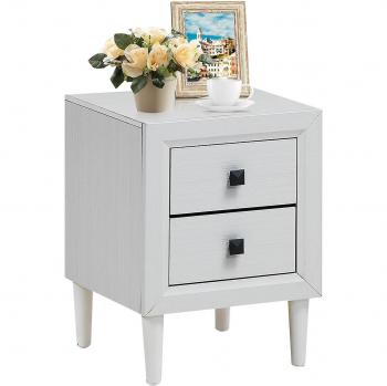 Mesita de Noche Moderna Costway con 2 Cajones, Mesita Auxiliar Lateral para Sofá y Dormitorio, Patas de Madera de Goma, Color Blanco