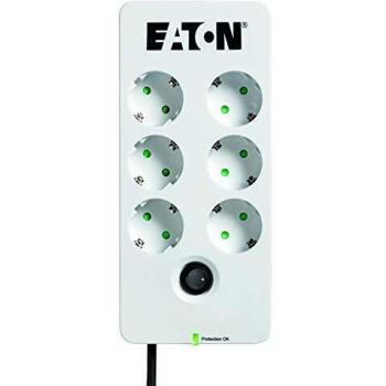 Multi Enchufe/Pararrayos - Eaton Protection Box 6 DIN - PB6D - 6 enchufes Schuko - Negro y Blanco