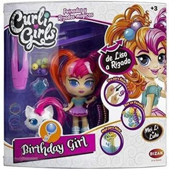 Bizak MUÑECA CURLIGIRLS con Accesorios para PEINAR Y RIZAR Tienen Pelo MAGICO. 4 Mod SDOS.