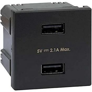 Cargador USB Doble K45 2,1A 5V/DC Grafito 45x45mm