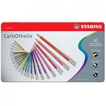 STABILO CarbOthello - Set de 60 lápices pastel en estuche metálico con sacapuntas y borrador