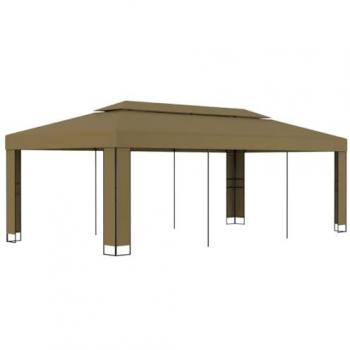Cenador con doble techo gris taupe 3x6 m 180 g/m²