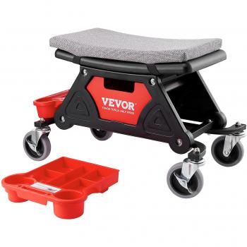 Heavy-Duty Rolling Mechanic Stool with 300 lbs Capacity and Three Slide-Out Tool Trays