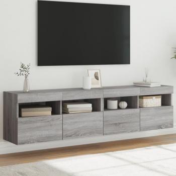 Mueble de TV de pared con luces LED, 2 unidades, dimensiones 80x30x40 cm, color gris Sonoma