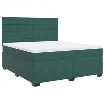 Cama Box Spring con Colchón de Terciopelo Verde Oscuro 180x200 cm