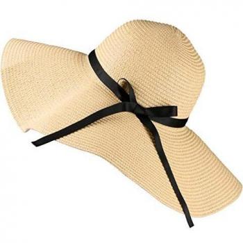 Tencoz Sombrero de Paja para Mujer, Sombrero de Verano de Paja Plegable Ajustable Sombrero de Vacaciones ala Ancha 5.90 ″ -UPF 30