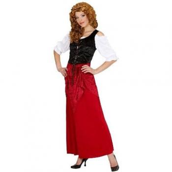 Disfraz de Tabernera Medieval Roja y Negra para Mujer - Talla S