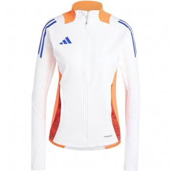 Chaqueta de fútbol Adidas Tiro 24 Competition Training mujer blanc, material: poliéster reciclado, tecnología Climalite para la gestión de la humedad, corte regular fit, cierre con cremallera completa, bolsillos laterales con cre