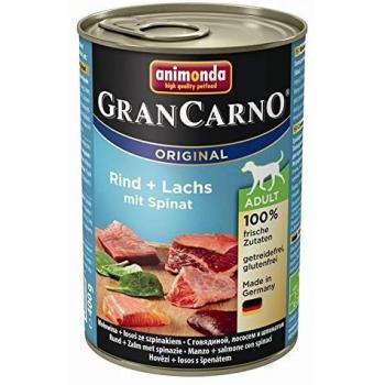 Animonda GranCarno Adult Comida Húmeda para Perros - Carne de Res y Salmón con Espinacas 400g