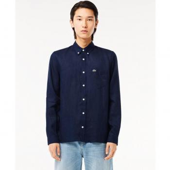 Men's Regular Fit Blue Linen Shirt