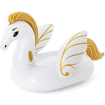 BESTWAY 41118 - Pegaso Luxury Hinchable 231x150 cm Para 1 Adulto Blanco y Dorado Fácil Inflado con Válvulas de Seguridad y Asas agarraderas Parche de Reparación