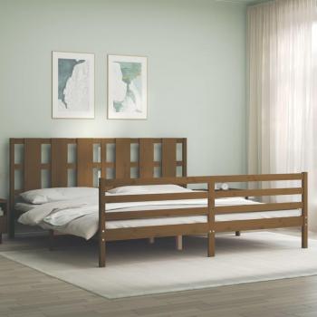 Cama solar sin colchón ámbar 200x200 madera maciza con estructura cama y cabecero de madera maciza marrón miel 200x200 cm