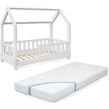 Cama en forma de casa Wiki, Blanco, 70x140 cm con colchón Vitalispa
