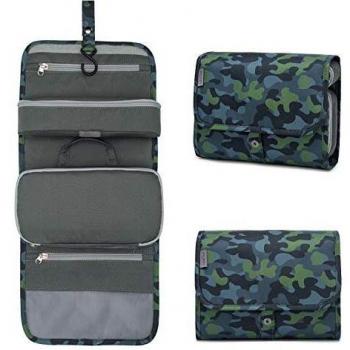 Wind Took Neceser de Hombre y Mujer Bolsa de Aseo Colgante Organizador Cosmético Resistente al Agua Plegable Neceser para Vacaciones Viajes de Negocios Camuflaje Gris