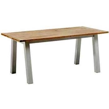 Mesa de Comedor para 6 Personas de Madera de Mindi, Shabby Chic en Blanco y Natural, de 180x90x78 cm - LOLAhome