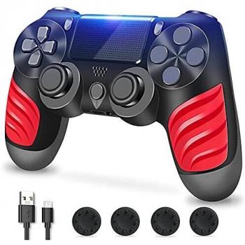 ZLMAY Mando PS-4, Mando Inalámbrico para Playstation 4/ Pro/Slim, Mando PS-4 Inalámbrico con Doble Vibración y Seis Ejes, Joystick PS-4 con Cargador y Agarres para el Pulgar