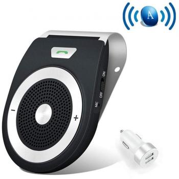 Aigital Bluetooth Manos Libres Coche Kit Auto Power ON con Sensor de Movimiento Integrado, reducción de Eco y Ruido de Fondo para la Visera GPS y música, Al Mismo Tiempo conectar Dos teléfonos