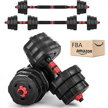 Mancuernas, Pesas y Mancuernas, Arespark 10/15/20/25KG Mancuernas Ajustables y Barra 3 en 1 con Barras Conexión y Discos Pesas, Dumbbell Mancuernas para Gimnasio Doméstico y Oficina